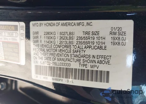 2020 Acura Rdx Advance Package из США, поврежденный, VIN 5J8TC2H76LL033333